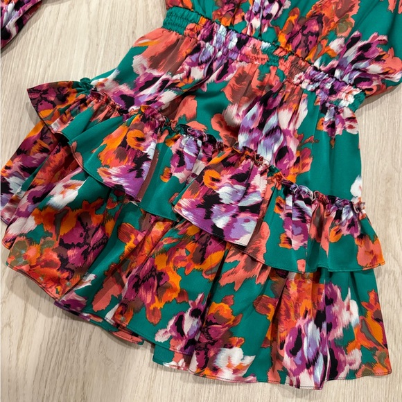 💜MISA Los Angeles💜Amalya ILyana Floral Ruffle Cinched Mini Dress - Picture 5 of 12